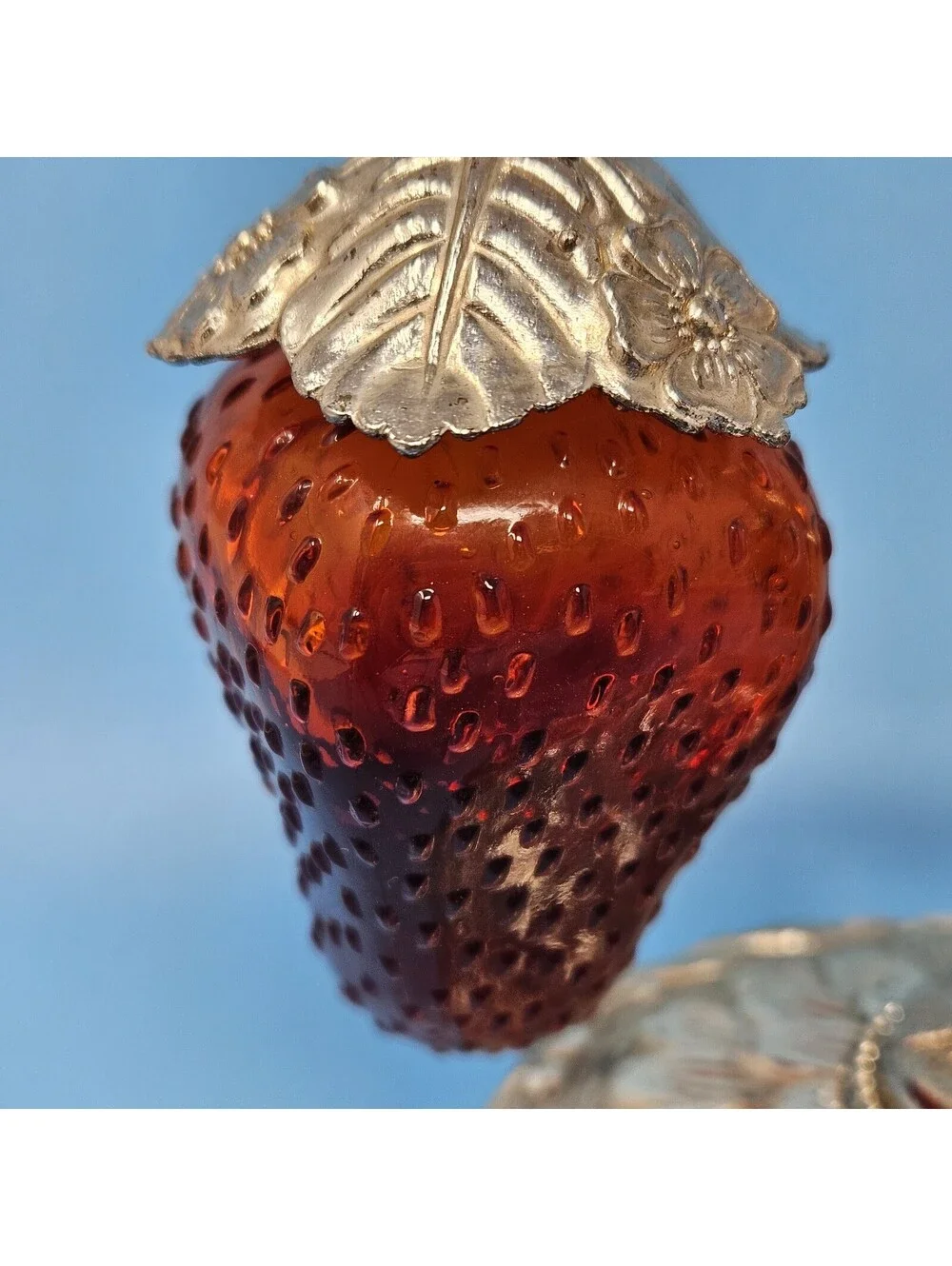 Vintage Rare Red Glass Hanging Strawberry Salt & Pepper Shakers Japan EP. Zinc